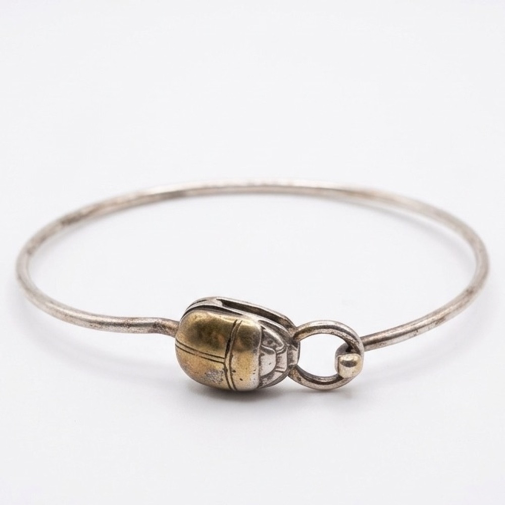 Vintage Egyptian Revival Scarab Amulet Bangle (Marked Israel 925) Approx 11 g